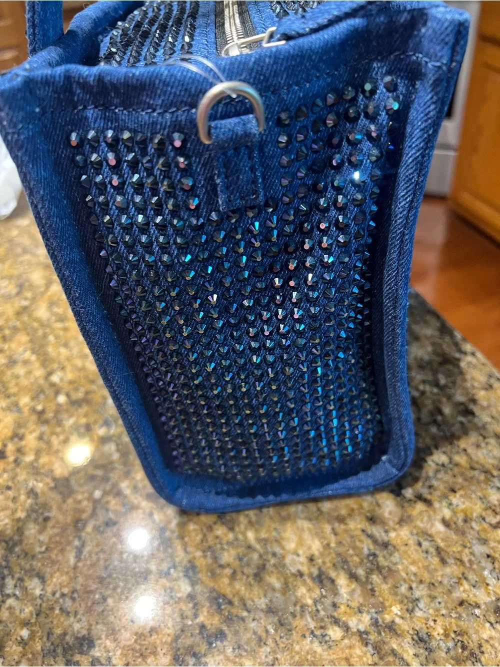 Marc Jacobs Denim Mini Tote with Black Crystal Studs - Blue